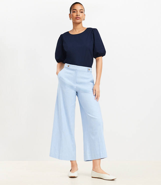 Tab Waist Culottes in Cotton Linen