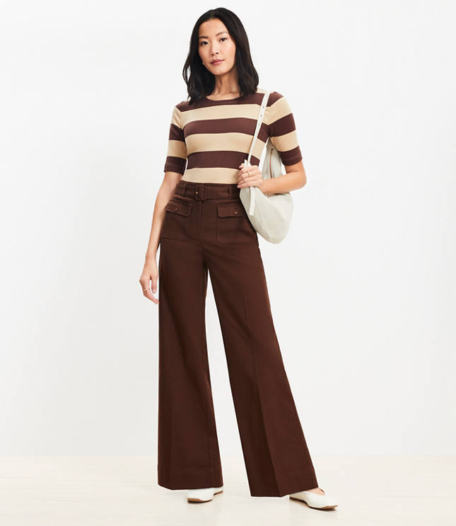 Petite Belted Palmer Wide Leg Pants in Pique