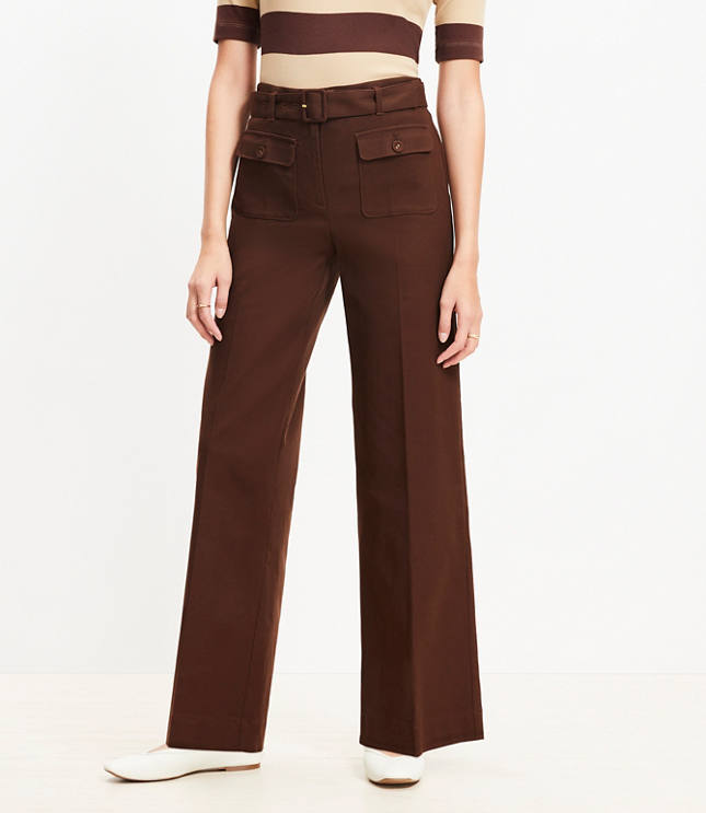 Petite Belted Palmer Wide Leg Pants in Pique