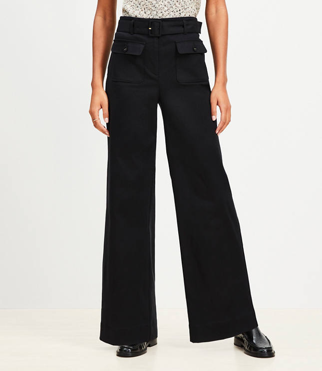 Petite Belted Palmer Wide Leg Pants Pique