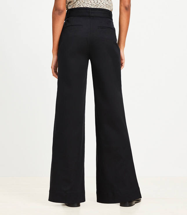 Petite Belted Palmer Wide Leg Pants Pique