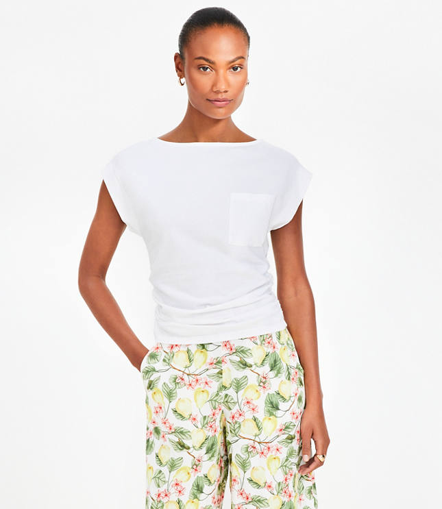 Ruched Boatneck Pocket Tee