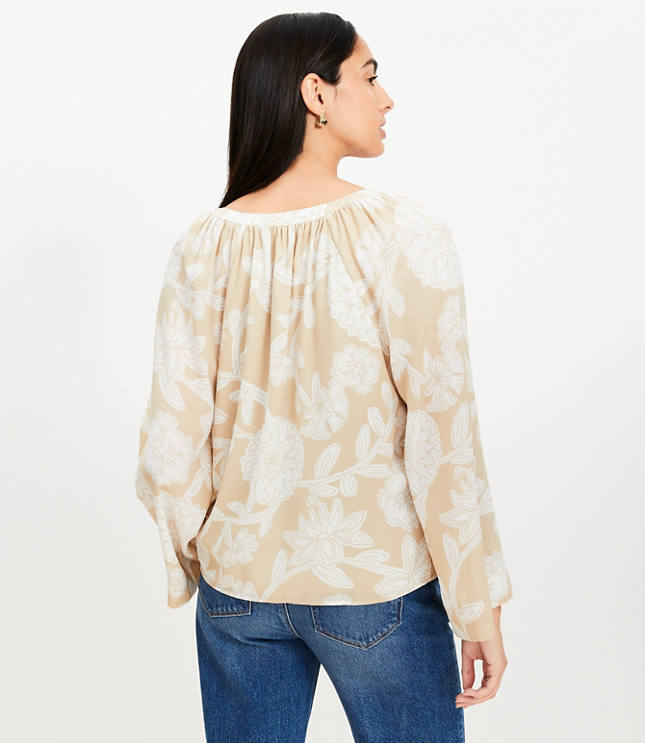 Floral Tie Neck Flare Sleeve Blouse