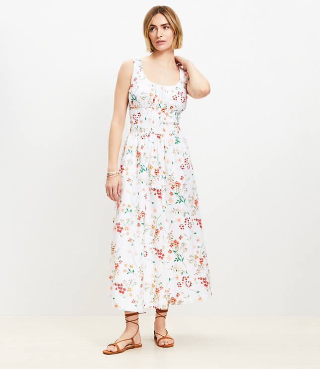 Floral Poplin Smocked Maxi Pocket Dress