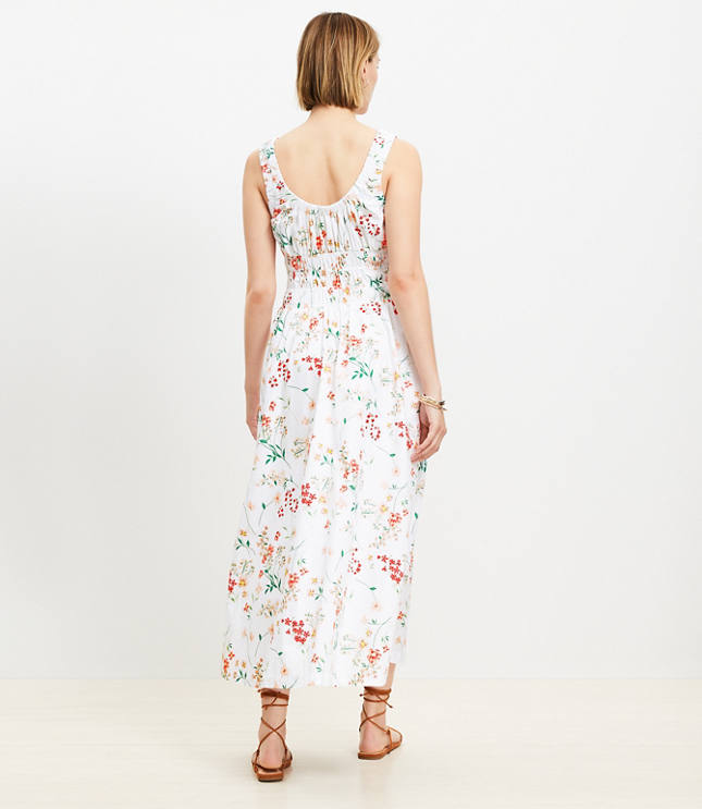 Floral Poplin Smocked Maxi Pocket Dress