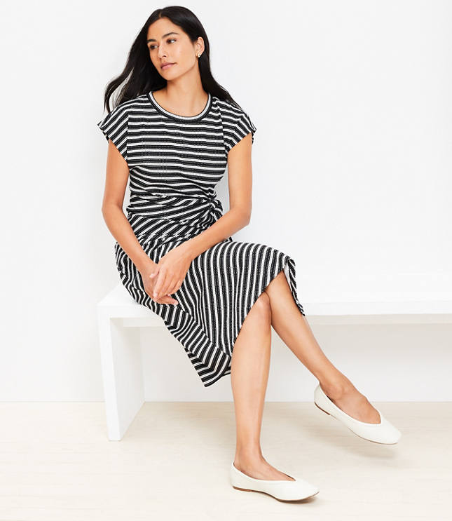 Petite Stripe Knotted Cap Sleeve Midi Dress