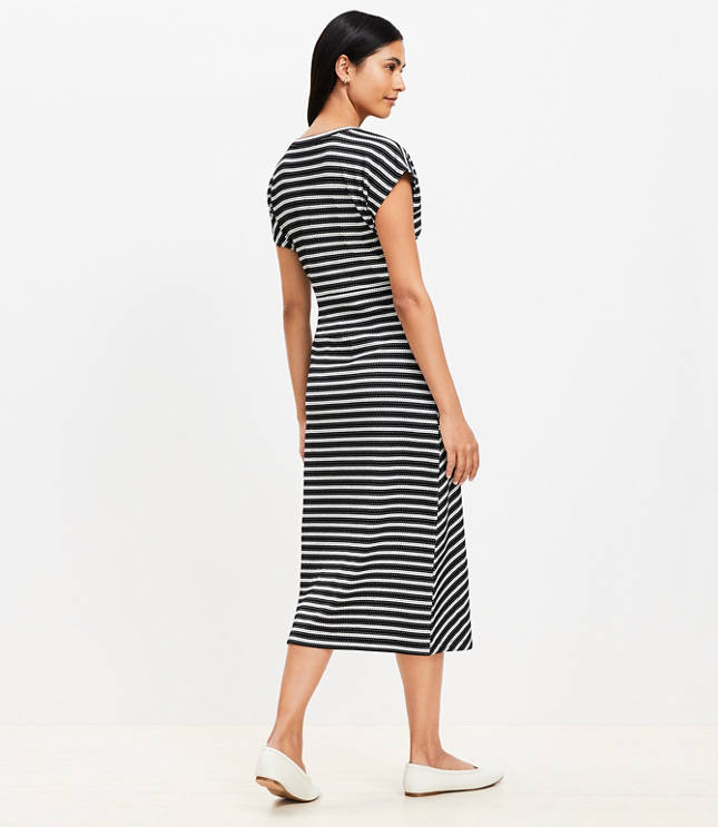 Petite Stripe Knotted Cap Sleeve Midi Dress