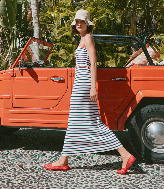 Stripe Ribbed Strapless Sweater