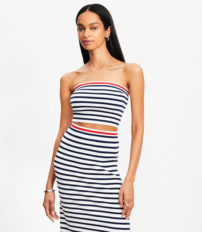 Stripe Ribbed Strapless Sweater