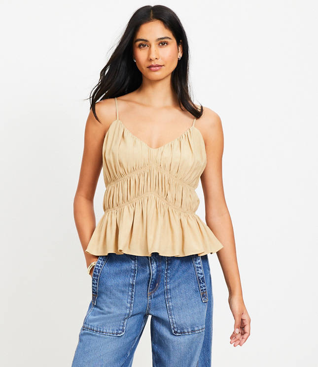 Smocked V-Neck Peplum Cami