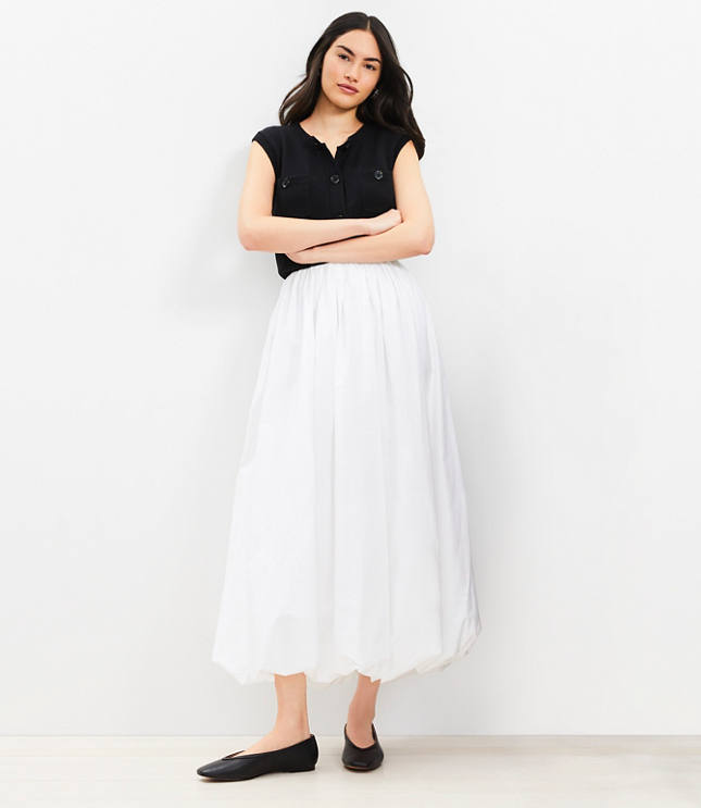 Petite Poplin Ruched Bubble Midi Skirt