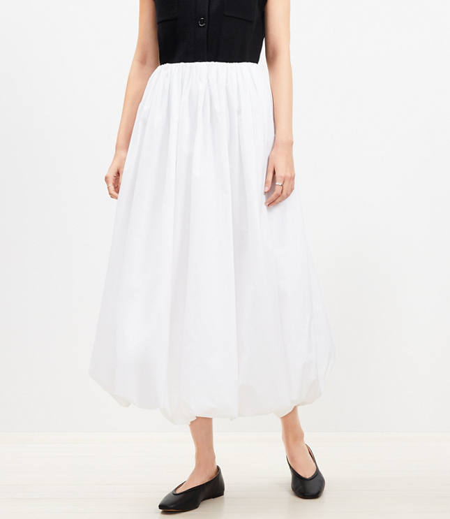 Petite Poplin Ruched Bubble Midi Skirt