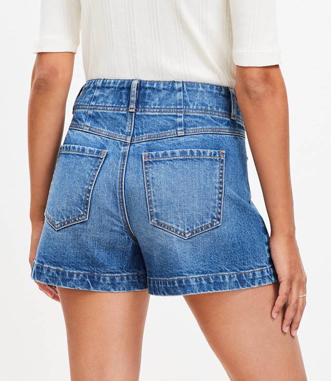 Petite Seamed High Rise Denim Shorts Bright Stone Wash