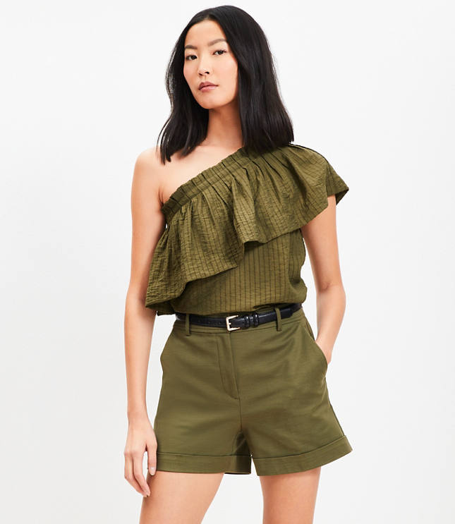 Striped Ruffle One Shoulder Top