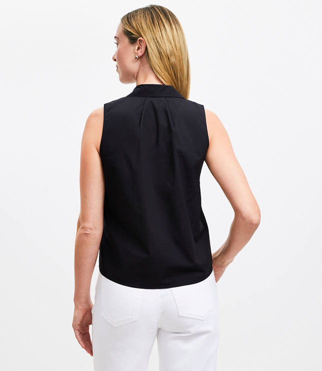 Petite Poplin Pleated Sleeveless Shirt