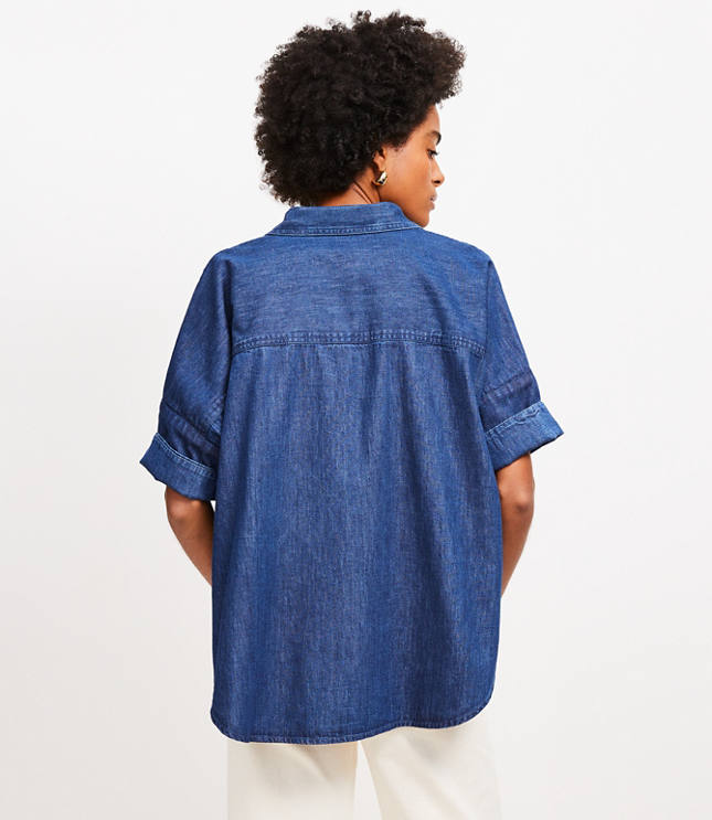 Petite Chambray Dolman Henley Shirt