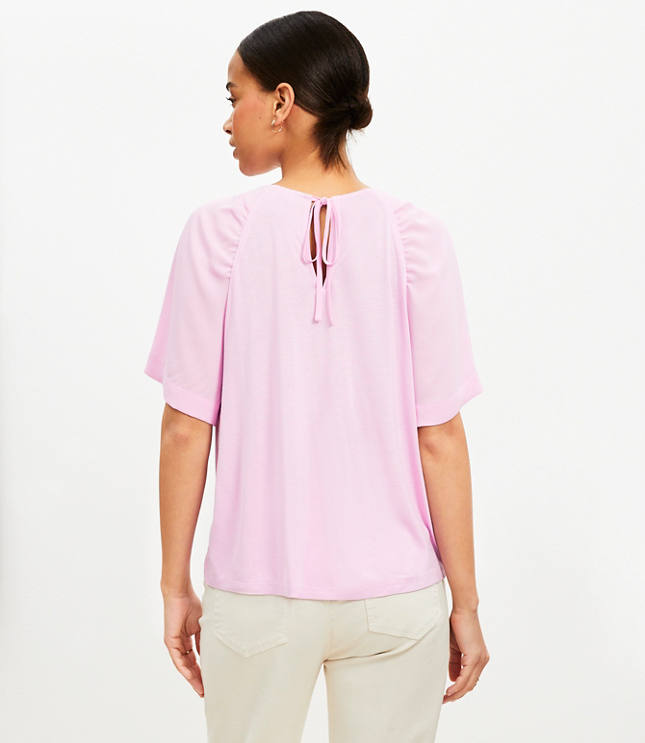 Ruched Raglan Mixed Media Top