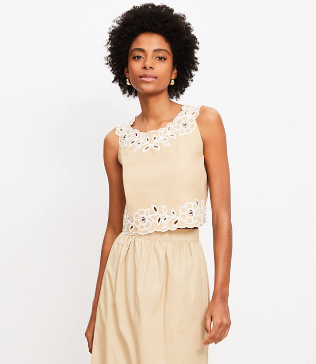Petite Floral Eyelet Poplin Tank Top