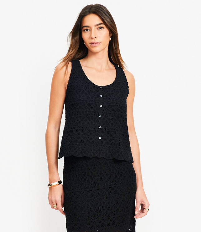 Scalloped Crochet Button Tank Top