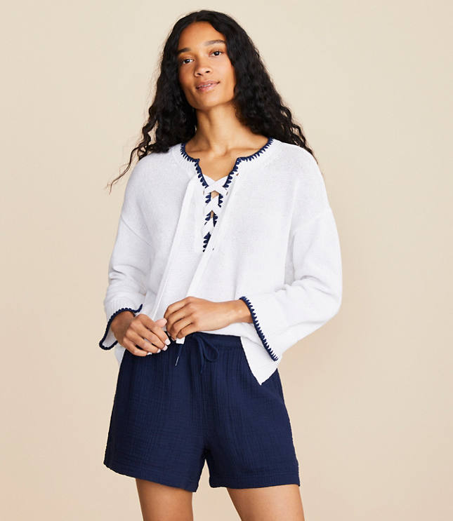 Lou & Grey Crochet Lace Up Sweater