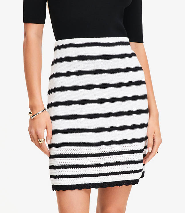Striped Scalloped Mini Sweater Skirt
