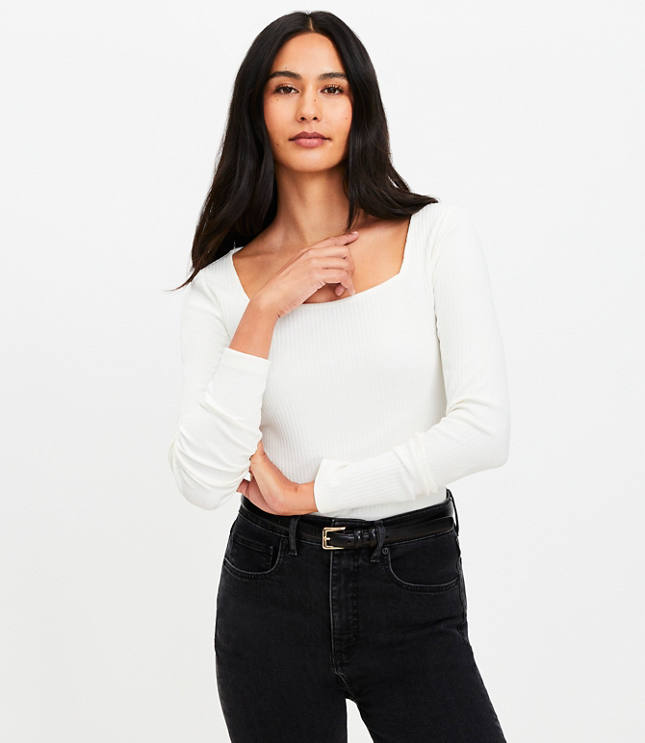 Petite Ribbed Square Neck Tee