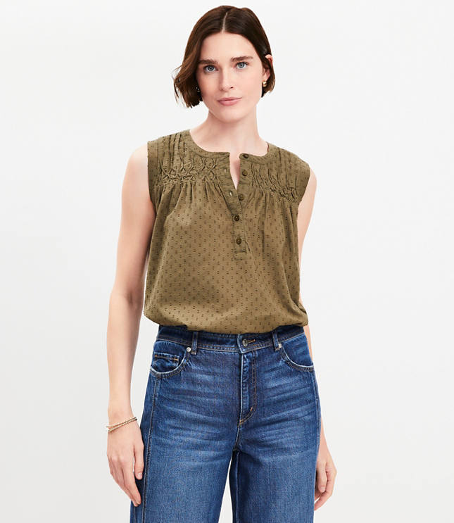 Pleated Yoke Mixed Media Top