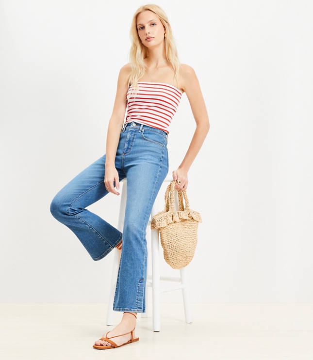 Vent Hem High Rise Kick Crop Jeans Medium Vintage Indigo Wash
