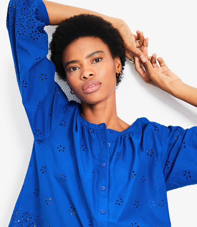 Eyelet Blouson Sleeve Blouse