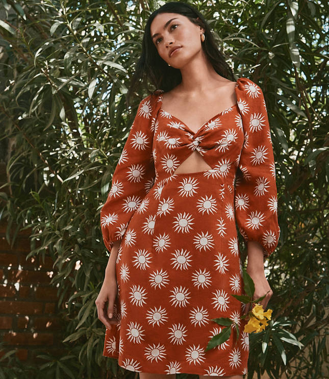 LOFT Beach Sunny Linen Cutout Twist Mini Pocket Dress