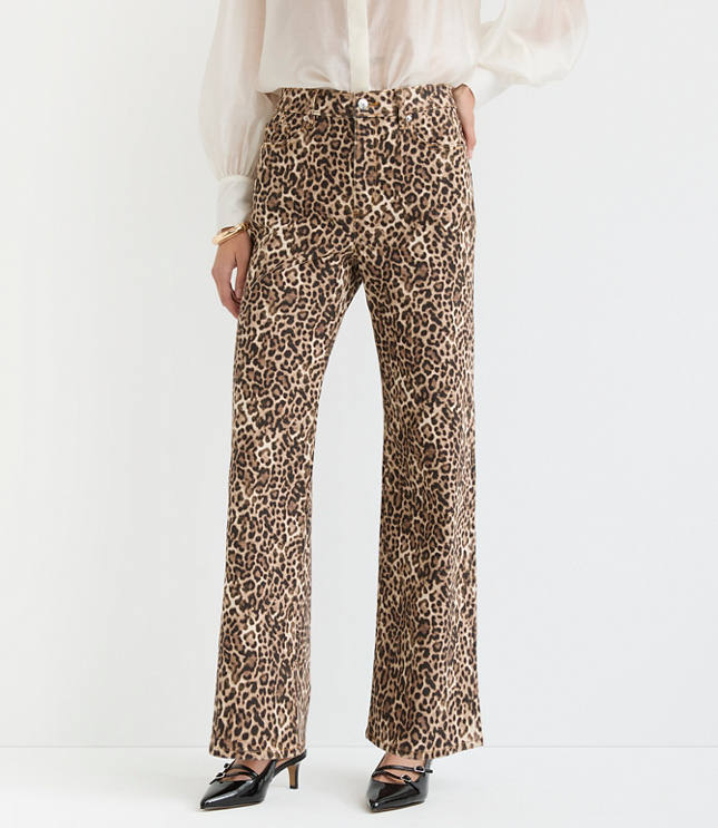 High Rise Wide Leg Jeans in Leopard Print