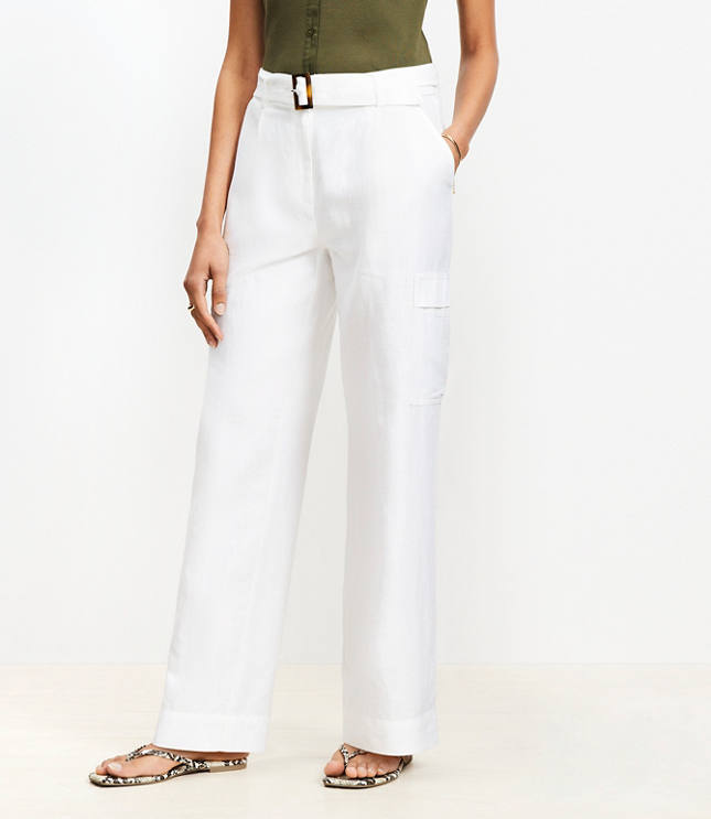 Petite Belted Drapey Cargo Pants in Linen Blend