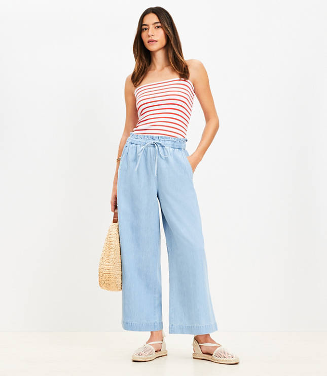 Petite Breezy Wide Leg Ankle Pants Chambray