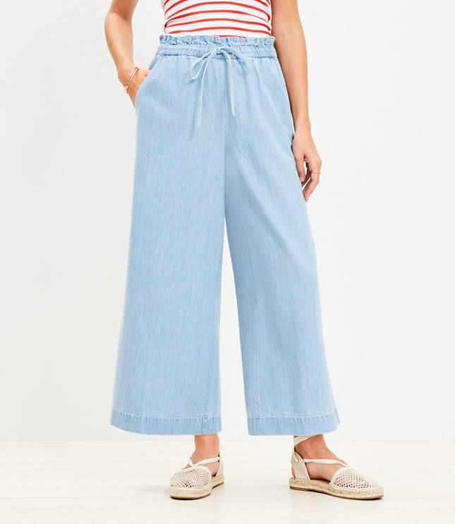 Petite Breezy Wide Leg Ankle Pants Chambray