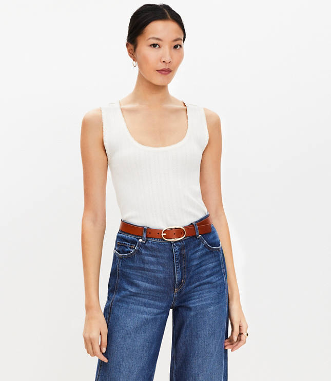 Pointelle Perfect Ribbed Scoop Neck Tank Top