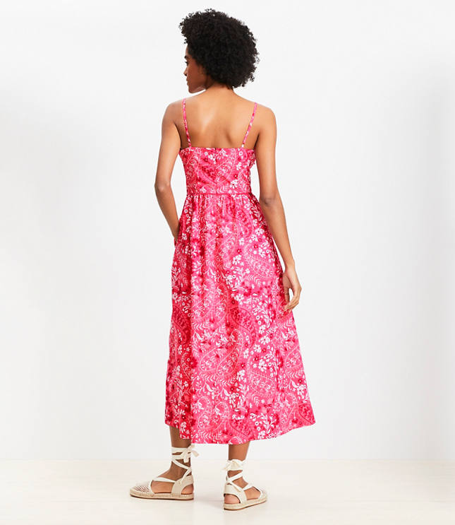 Petite Paisley Tie Poplin Midi Pocket Dress