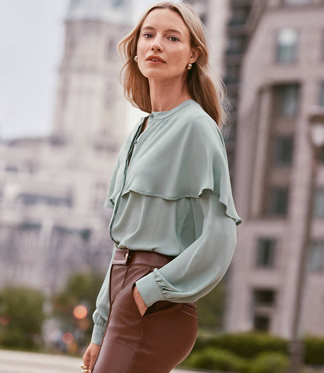トップス ENFOLD DRAPE FLARE BLOUSE Flare Sleeve Peplum Top for Office Wear, Black | ELOQUII