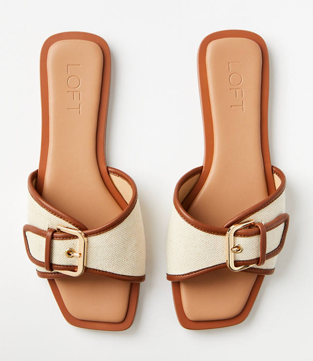 Canvas Buckle Slide Sandals