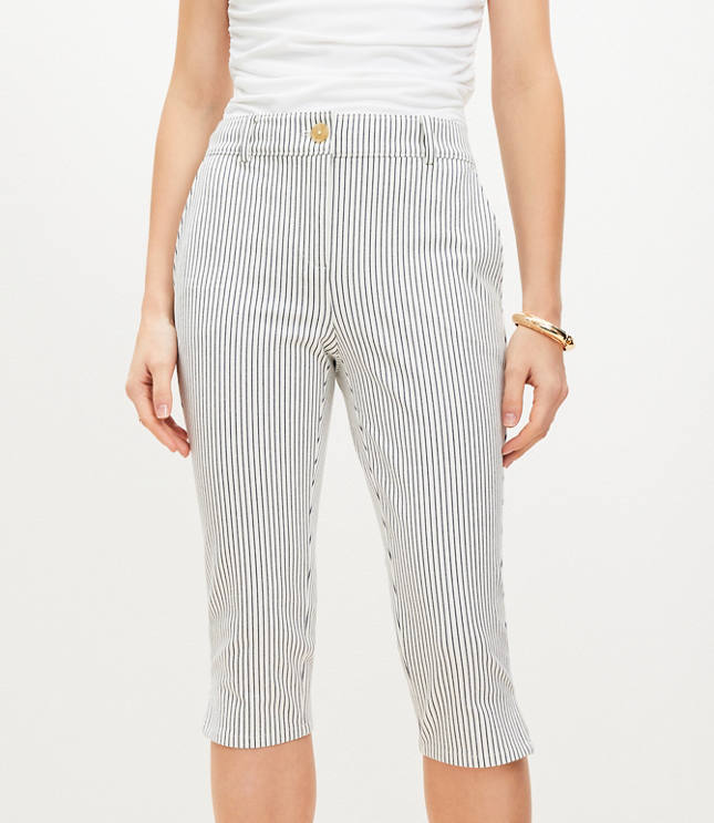 Petite Curvy Capri Pants in Striped Bi-Stretch