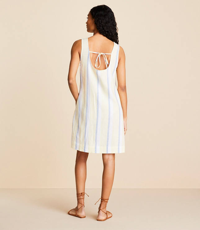 Lou Grey Striped Linen Cotton Tie Back Mini Pocket Dress