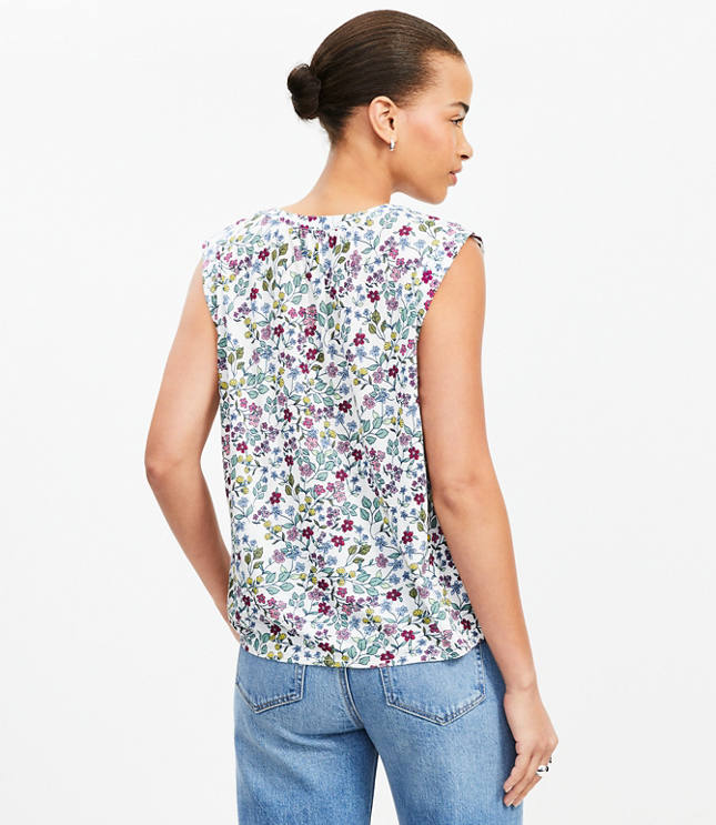 Floral Pleated Yoke Mixed Media Top