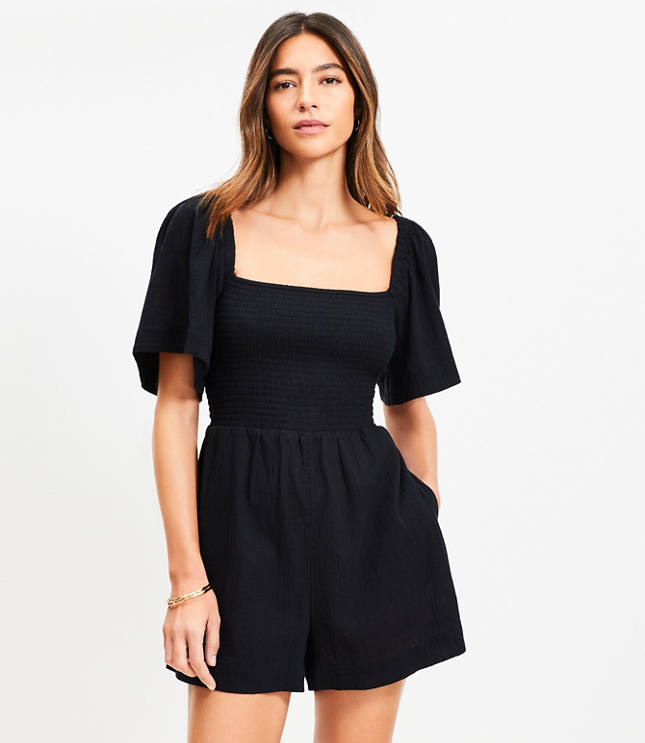 LOFT Beach Smocked Cutout Back Romper