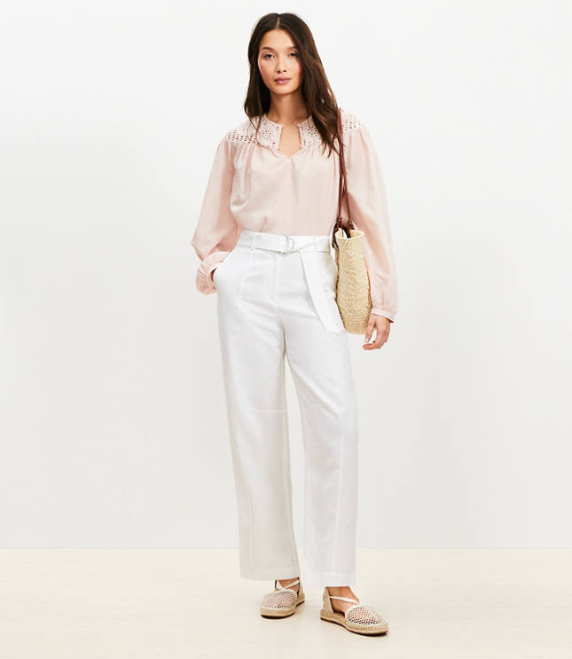 Petite Belted Barrel Pants