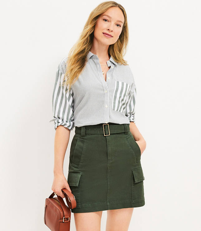 Black Stretch Twill Pocket Detail Cargo Skirt