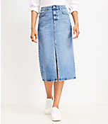 High Waist Denim Midi Skirt in Classic Mid Wash carousel Product Image 2