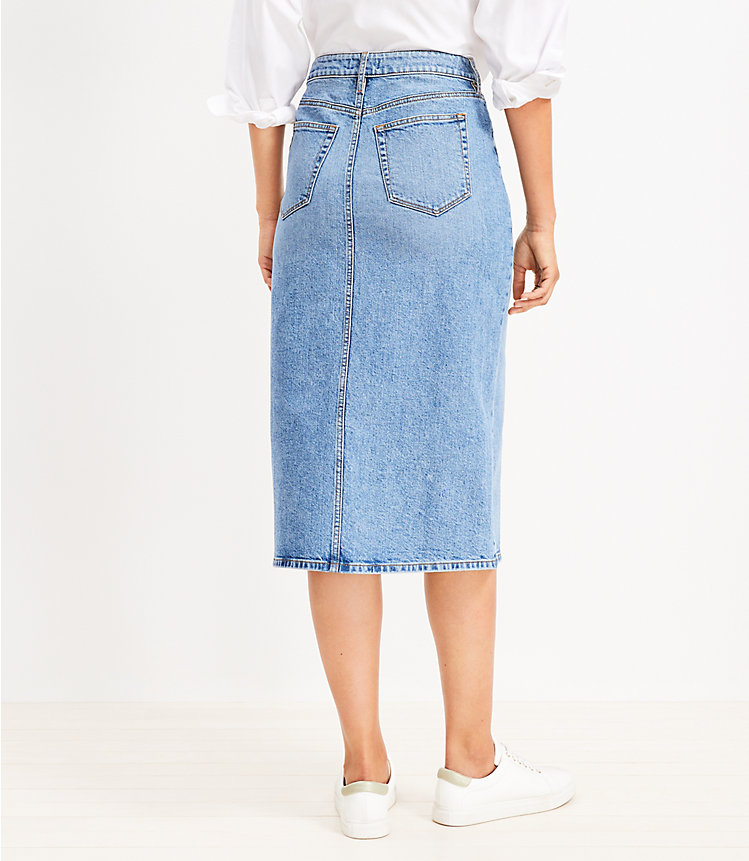 High Waist Denim Midi Skirt in Classic Mid Wash image number 2