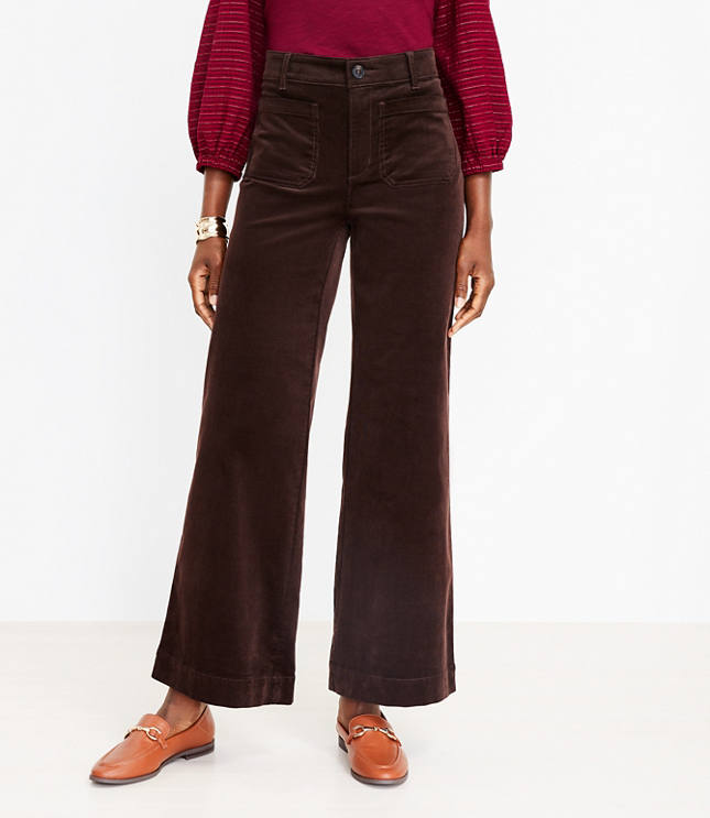 Women's Corduroy Pants High Waist Button Zip Wide Leg Pants