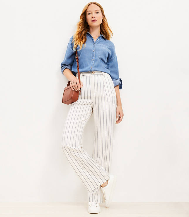 Blue striped wide hot sale leg pants