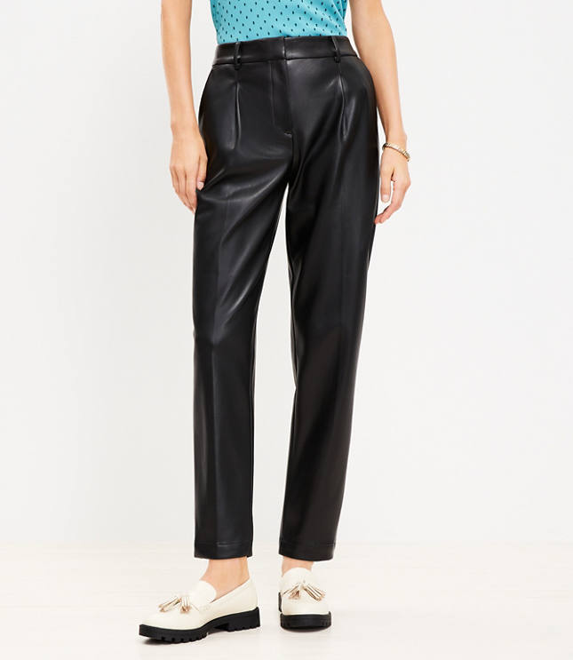 Pleated Tapered Pants Faux Leather