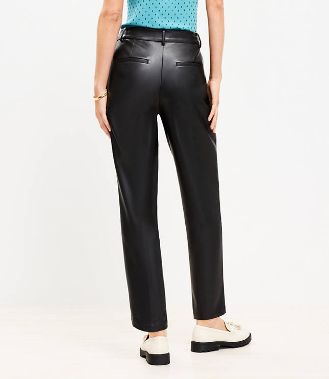 Pleated Tapered Pants Faux Leather